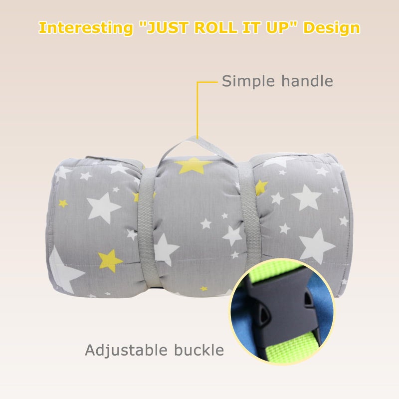 Hi Sprout Minky Dot Toddlers Nap Mat with Removable Pillow and Soft Blanket, Lightweight Daycare Preschool Kindergarten Sleeping Bag, Travel Slumber for Kids Girls Boys (Stars) - Image 3